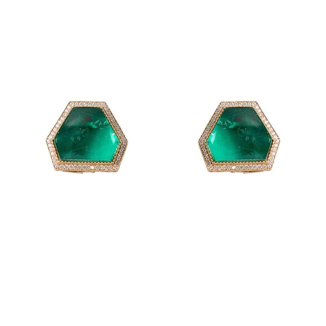 Sophisticated Emerald Green Hexagon Stone Choker Necklace with Teardrop CZ Accents - Auraa Trends