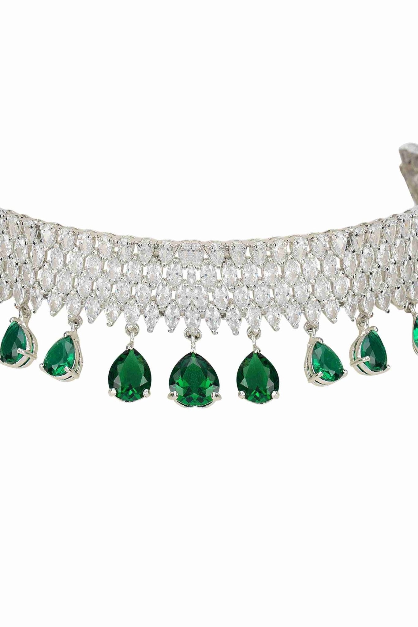 Sophisticated Rhodium Finish Diamond Choker set - Auraa Trends - Necklaces - Sophisticated Rhodium Finish Diamond Choker set