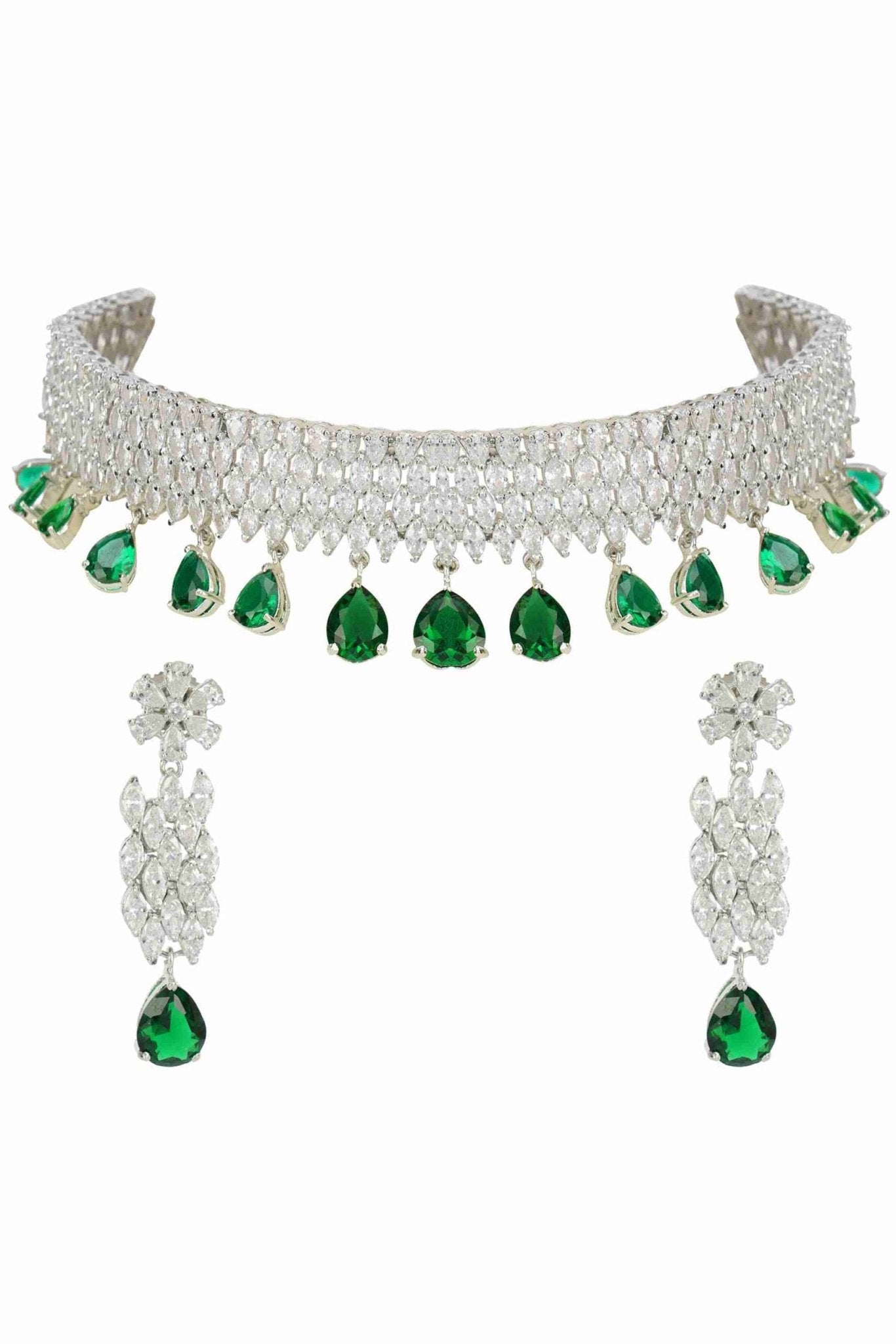 Sophisticated Rhodium Finish Diamond Choker set - Auraa Trends - Necklaces - Sophisticated Rhodium Finish Diamond Choker set