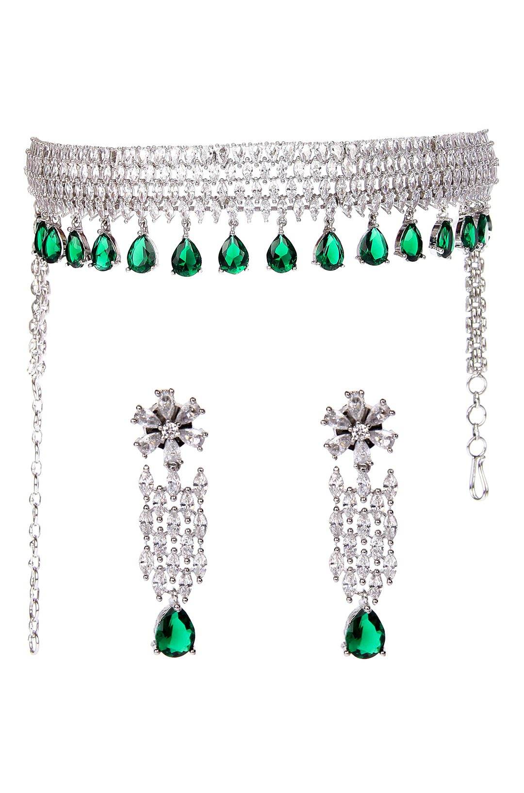 Sophisticated Rhodium Plated American Diamond Choker Set - Auraa Trends