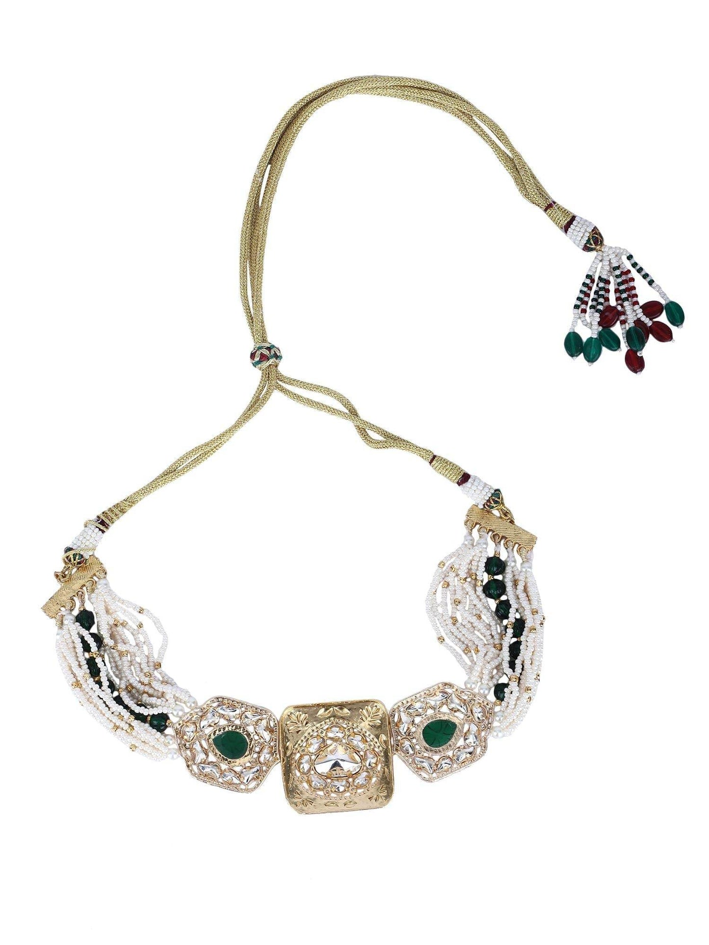 Sparkling 22KT Gold Plated Kundan Green Choker Necklace Set - Auraa Trends