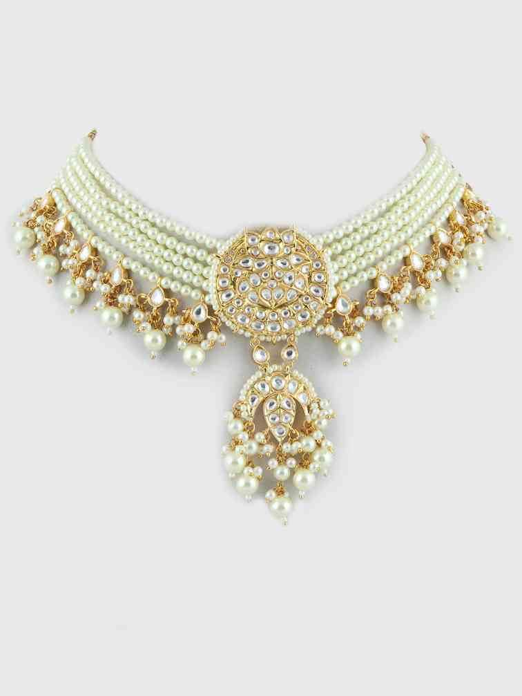 Sparkling Gold Plated Kundan Necklace Set - Auraa Trends