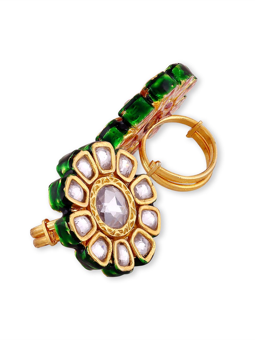 Sparkling Gold Plated Kundan Ring - Auraa Trends - Rings - Festive festive45