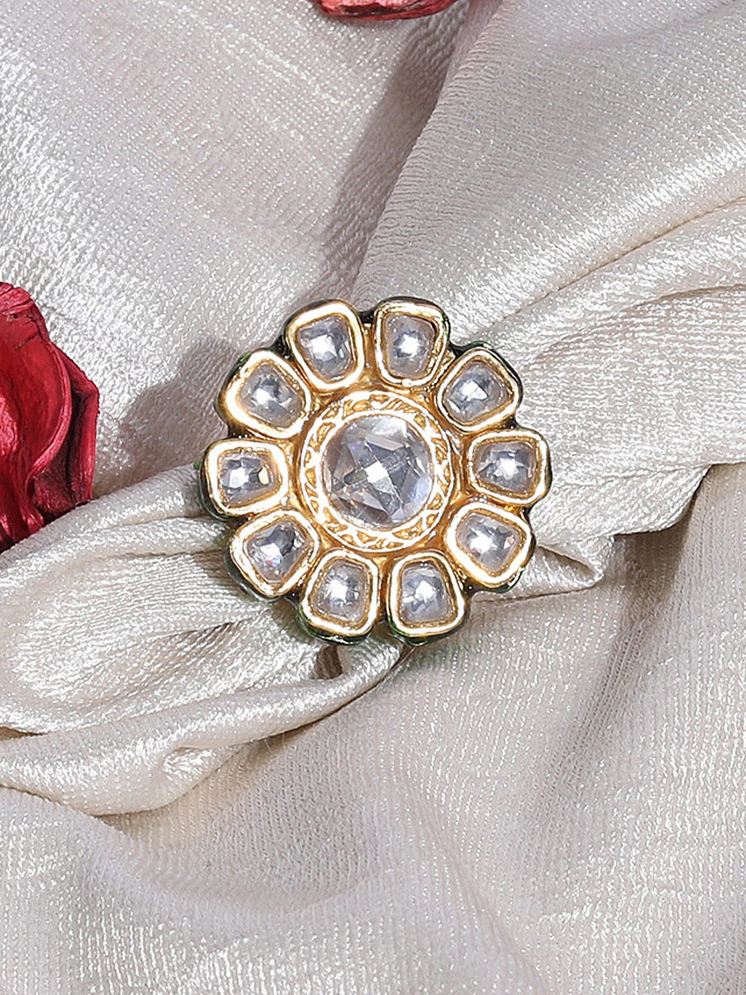 Sparkling Gold Plated Kundan Ring - Auraa Trends - Rings - Festive festive45