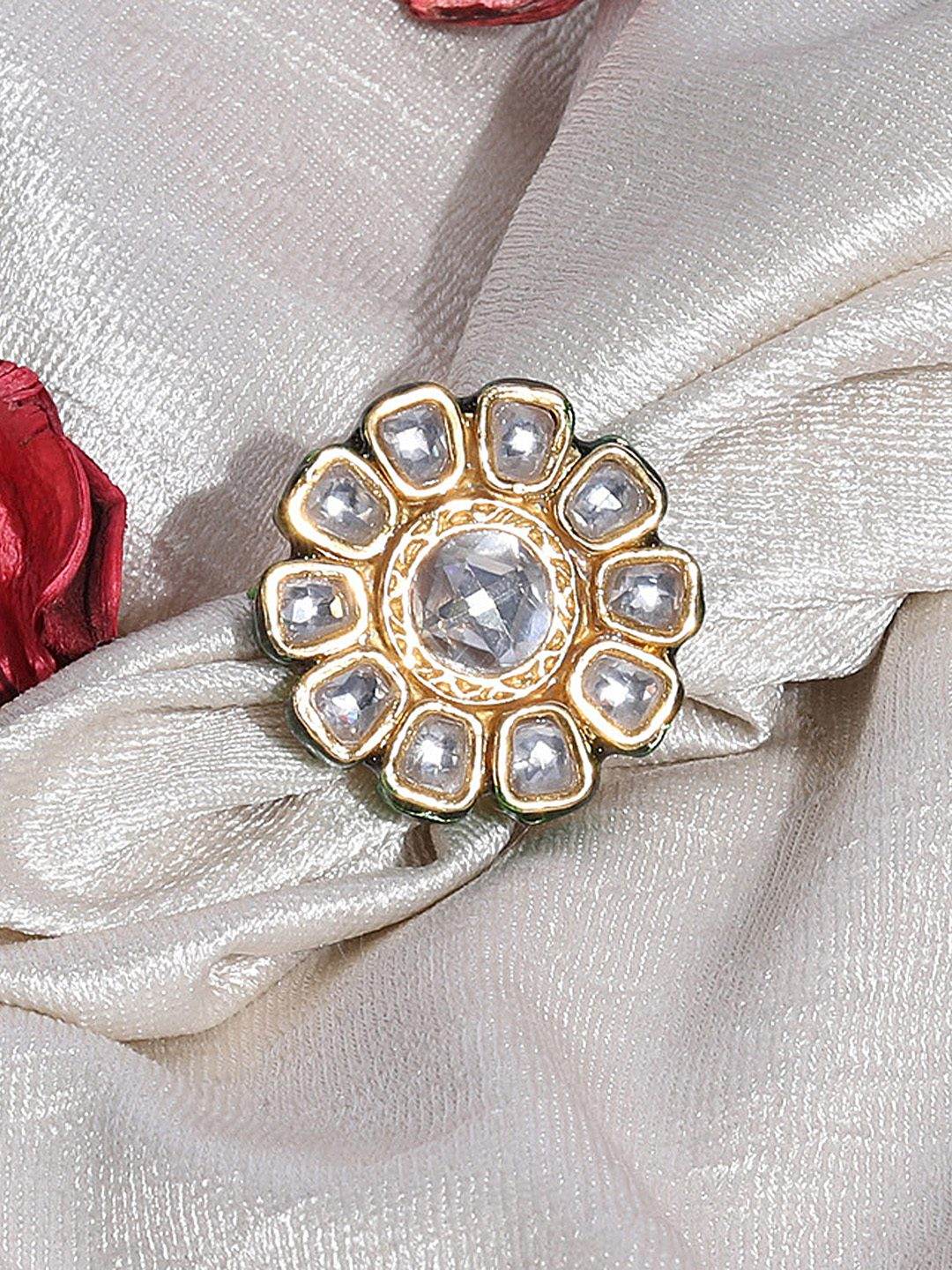 Sparkling Gold Plated Kundan Ring - Auraa Trends
