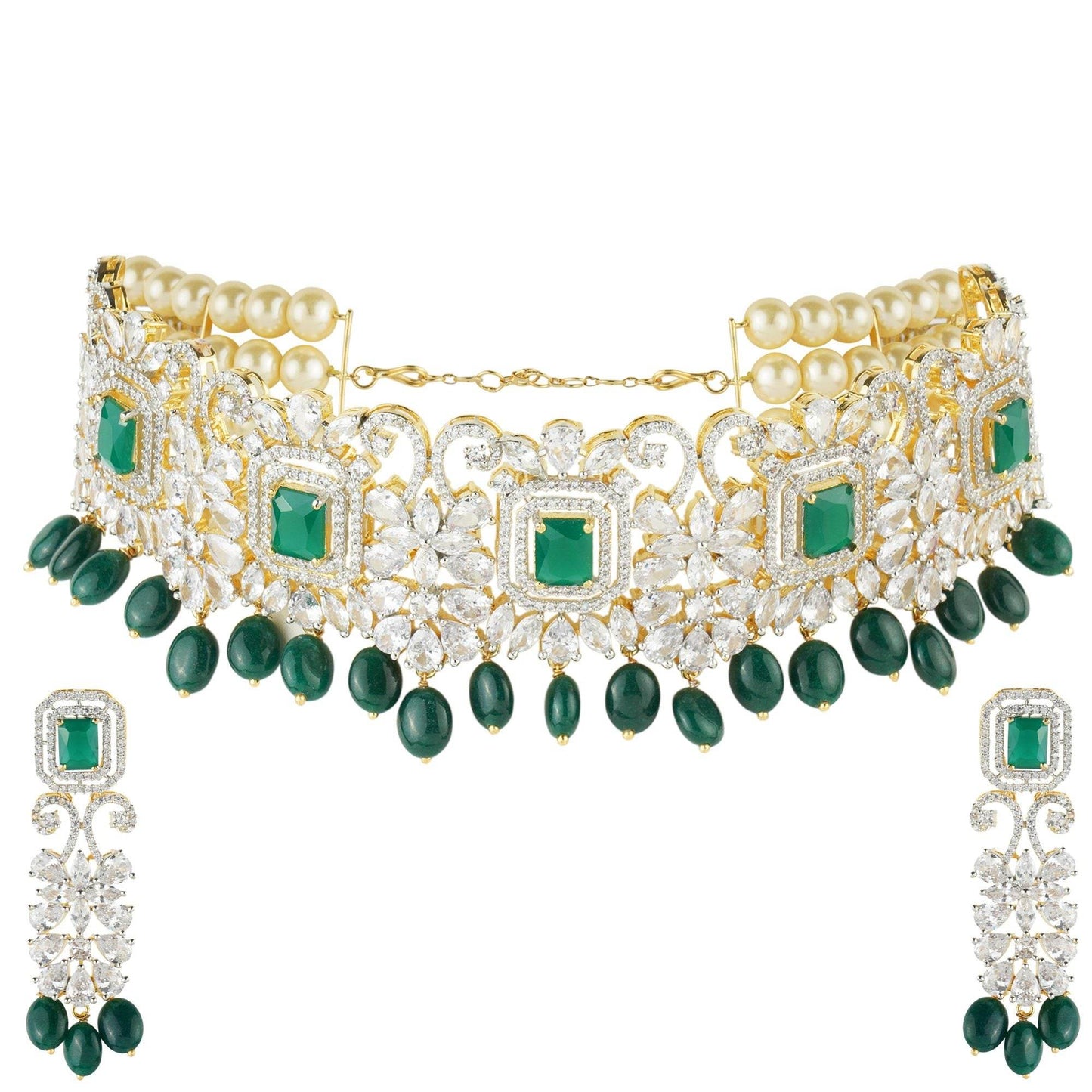 Sparkling Green Semi Precious Stones Emerald Choker - Auraa Trends