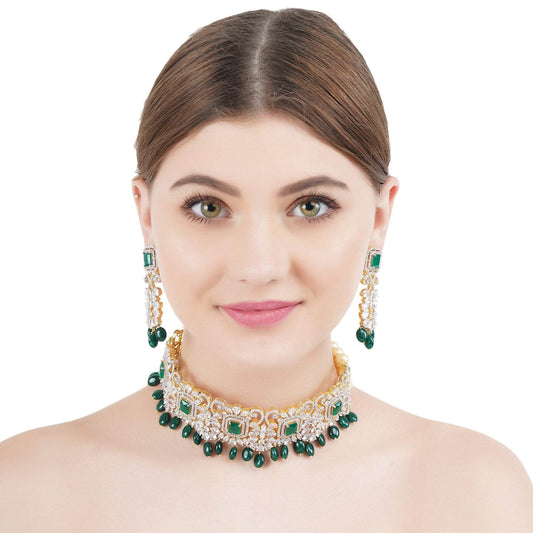 Sparkling Green Semi Precious Stones Emerald Choker - Auraa Trends