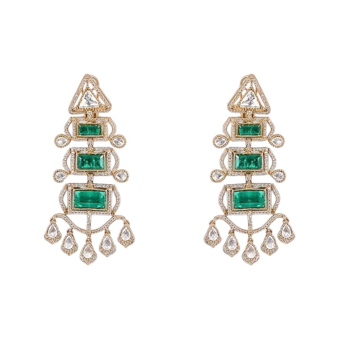 Statement Green Stone Kundan Choker Necklace Set with Long Dangler Earrings for Women - Auraa Trends - Necklace Set - - Auraa Trends - "Traditional gold - plated green stone Kundan choker necklace set with long dangler earrings for women – perfect for festive and bridal wear"