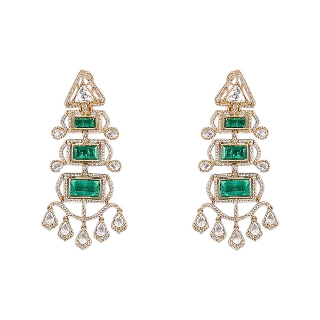 Statement Green Stone Kundan Choker Necklace Set with Long Dangler Earrings for Women - Auraa Trends