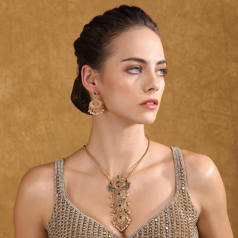 Stone Studded & Beaded Jewellery Set - Auraa Trends - Necklace Set - # - Auraa Trends - Stone Studded & Beaded Jewellery Set