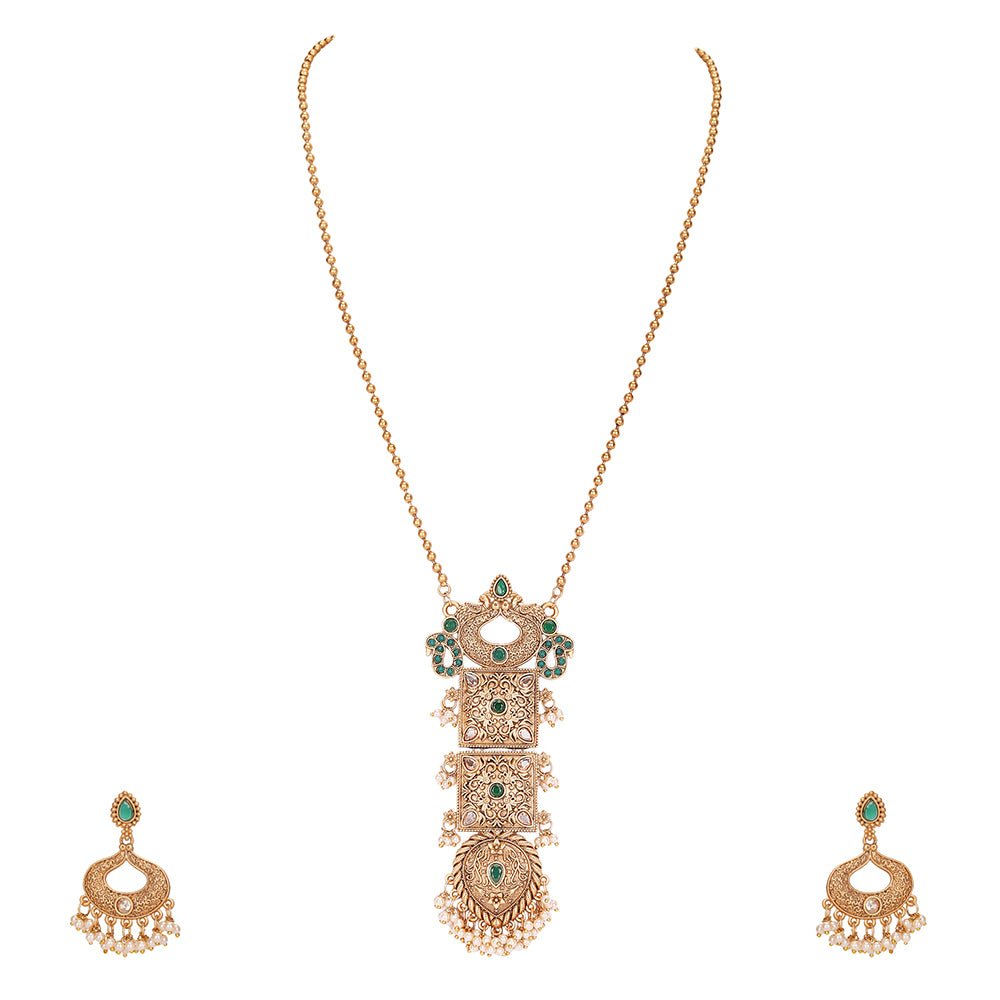 Stone Studded & Beaded Jewellery Set - Auraa Trends - Necklace Set - # - Auraa Trends - Stone Studded & Beaded Jewellery Set