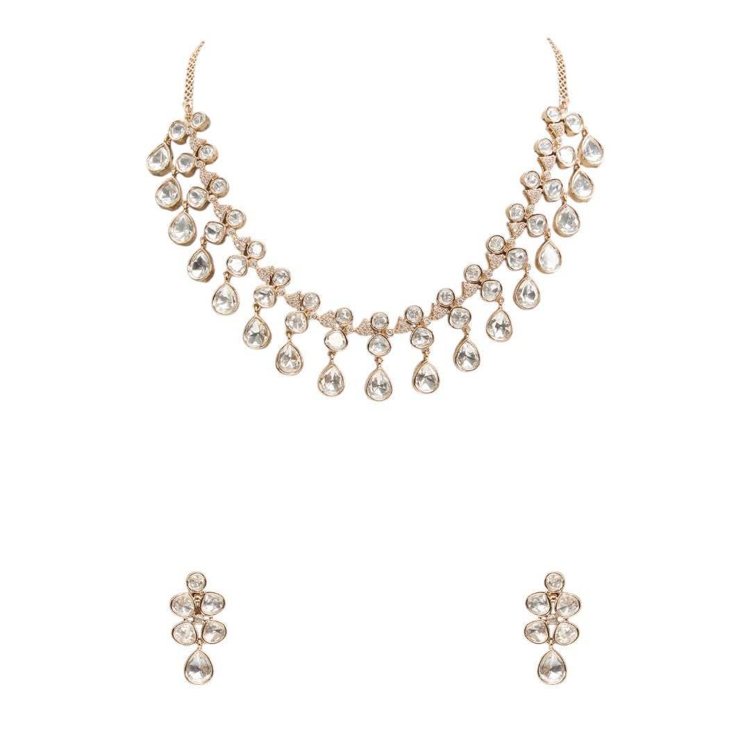 Stunning Crystal Drop Choker Necklace Set and Paired Stud Earrings - Auraa Trends