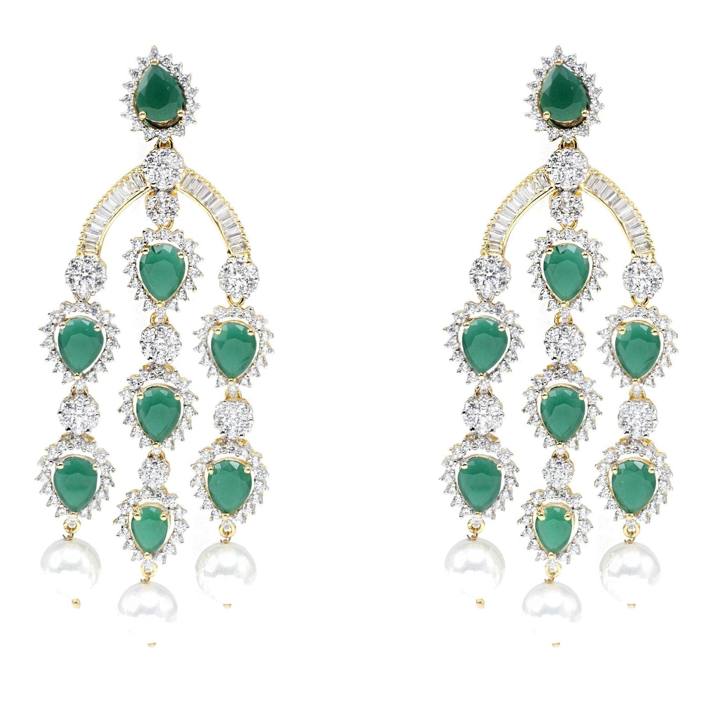 Stunning Diamonte Necklace Set white Green Semi Precious Stone Drops - Auraa Trends