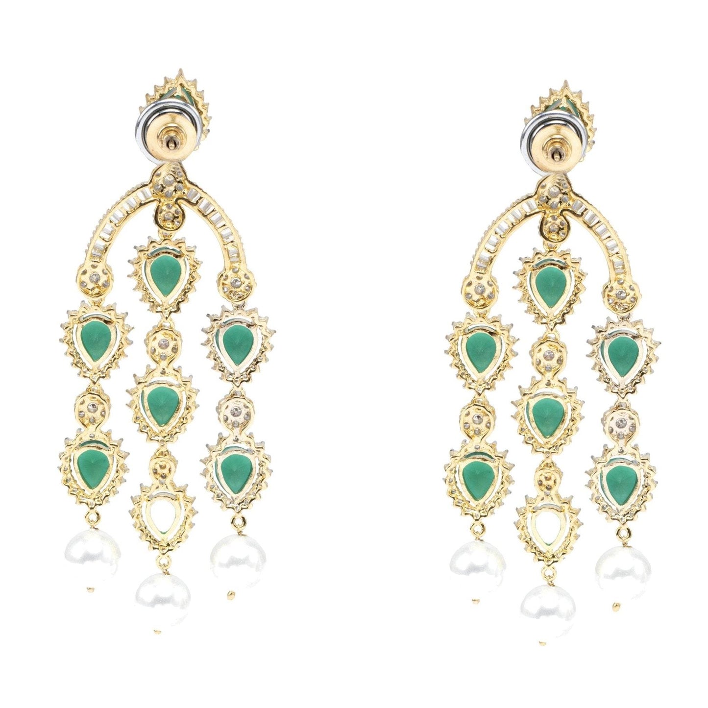 Stunning Diamonte Necklace Set white Green Semi Precious Stone Drops - Auraa Trends