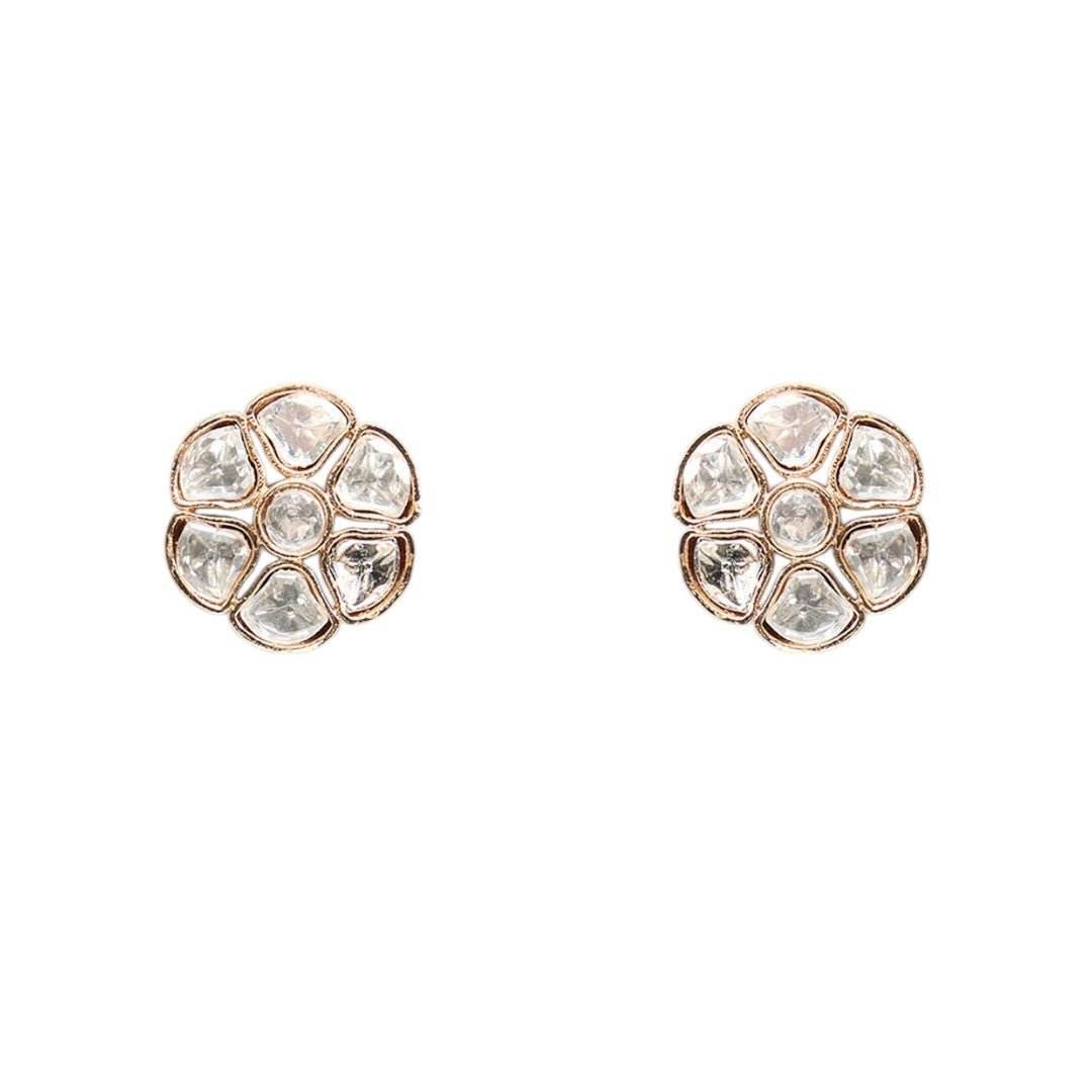 Stunning Gold-Plated Kundan Floral Necklace Set with Stud Kundan Earrings – Simple Ethnic Jewelry - Auraa Trends