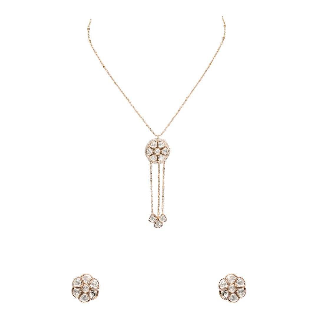 Stunning Gold-Plated Kundan Floral Necklace Set with Stud Kundan Earrings – Simple Ethnic Jewelry - Auraa Trends