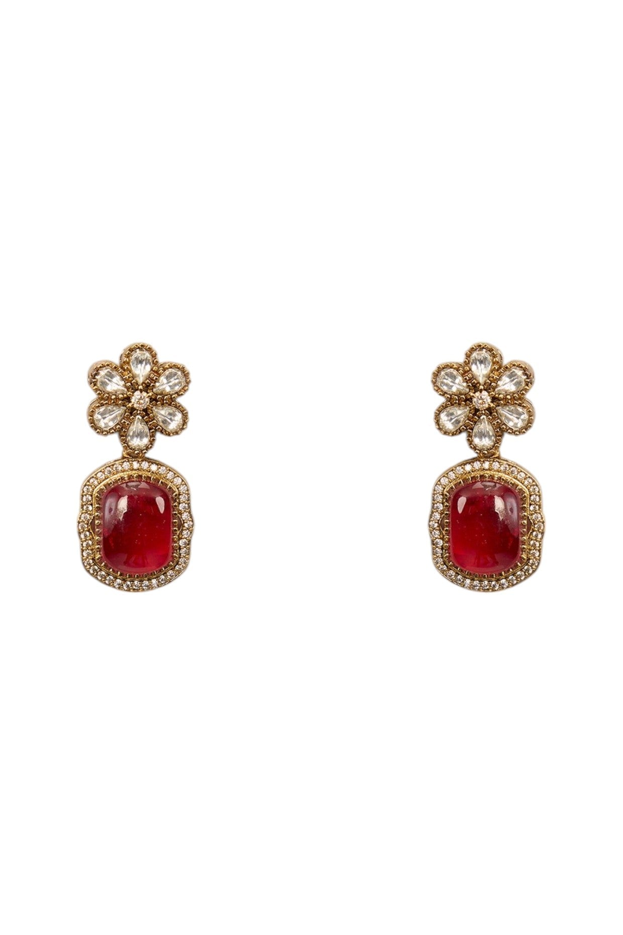Stunning Kundan Polki Necklace Set of Colored Stones Moissanite Jewelry - Auraa Trends - Necklace Set - Stunning Kundan Polki