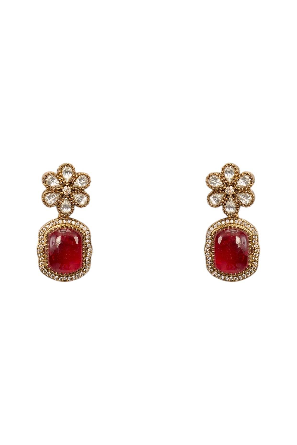 Stunning Kundan Polki Necklace Set of Colored Stones Moissanite Jewelry - Auraa Trends