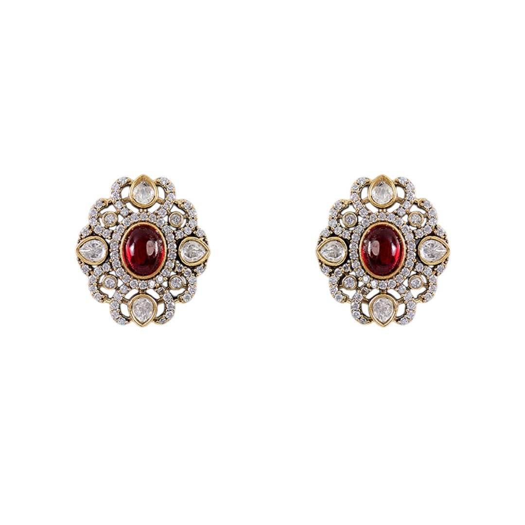 Stunning Triple-Layer Pearl Necklace Set with Antique Kundan Pendant and Earrings - Auraa Trends