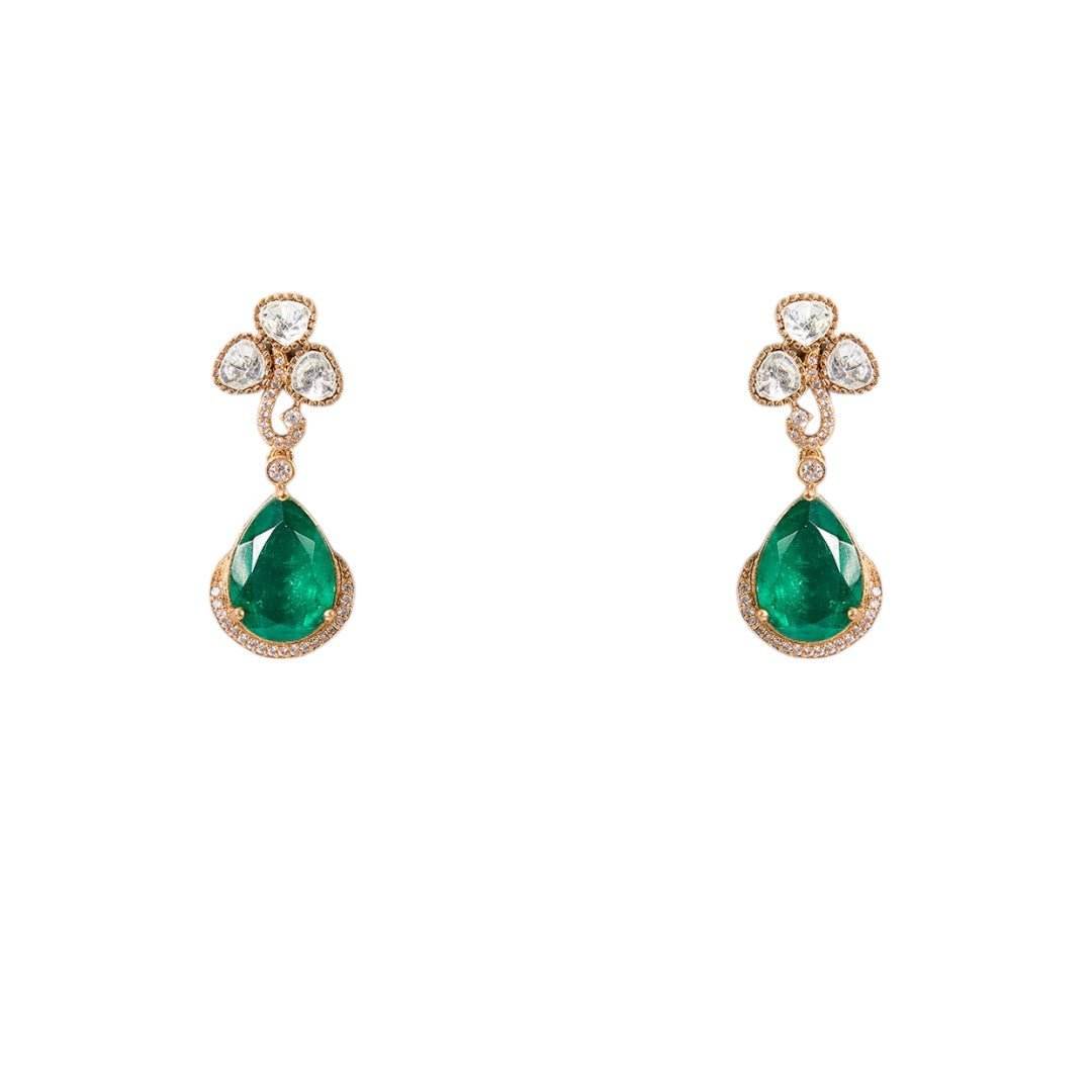 Stylish Emerald and CZ Stone Women's Necklace & Earring Set - Auraa Trends