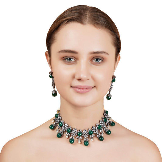 Sumptuous Diamonte Necklace Set - Auraa Trends
