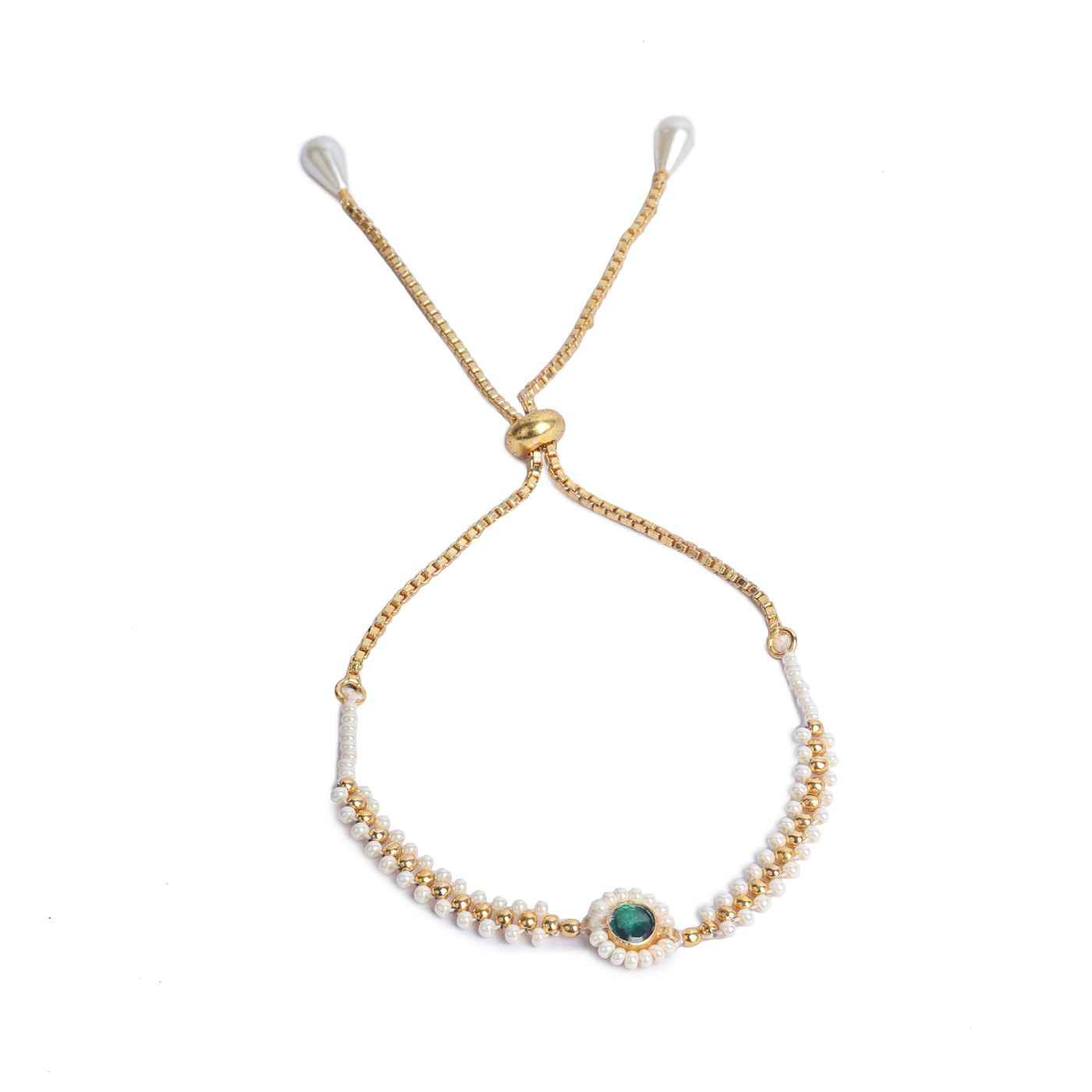 Sumptuous Gold Plated Kundan Rakhi Bracelet - Auraa Trends