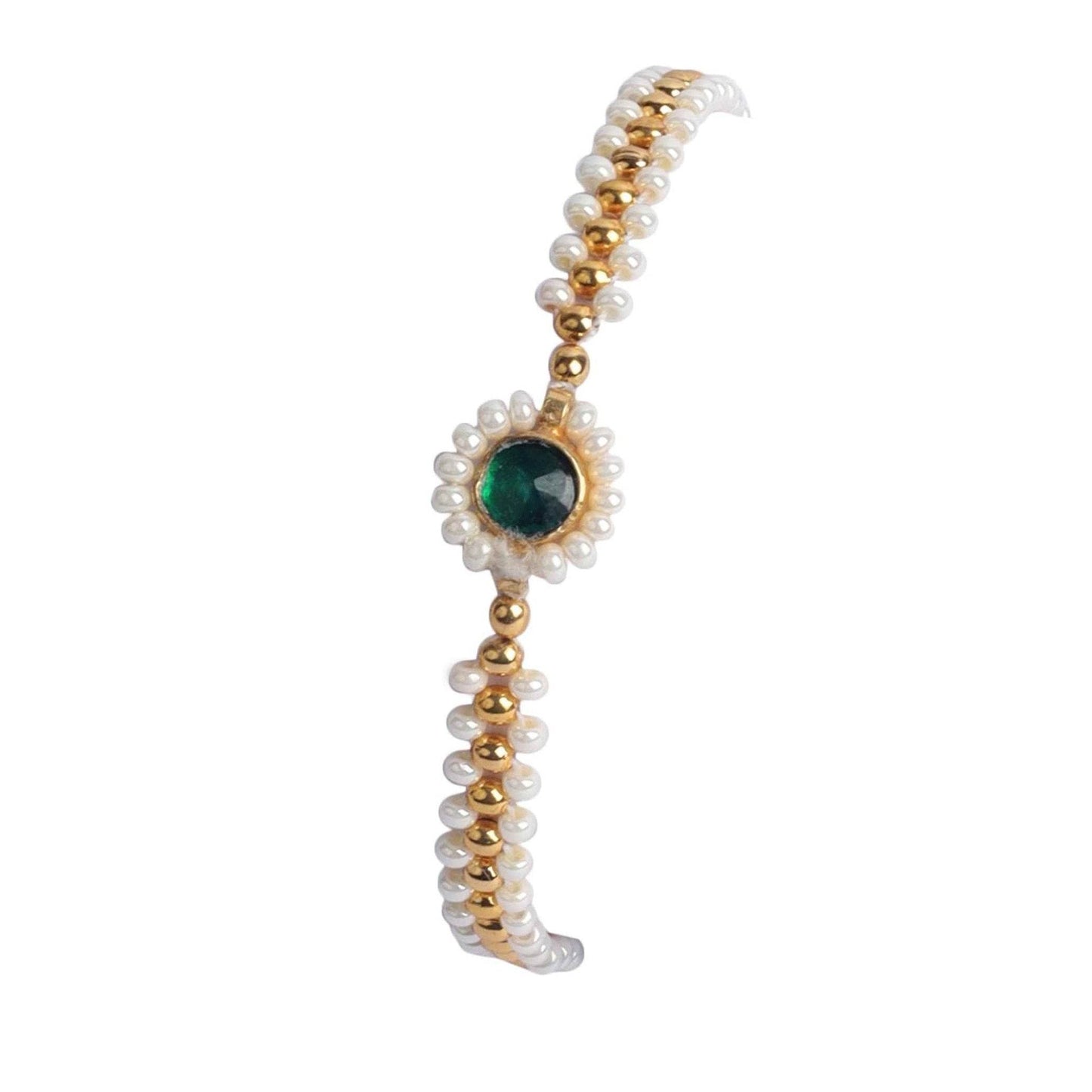 Sumptuous Gold Plated Kundan Rakhi Bracelet - Auraa Trends