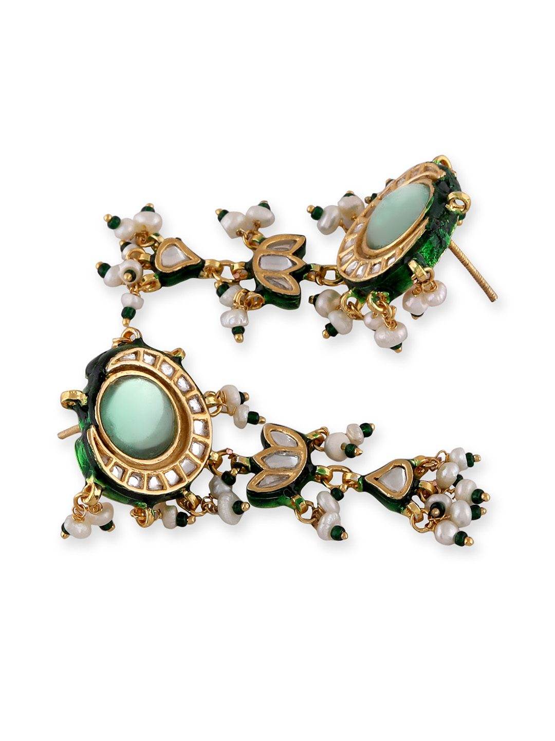 Tantalizing Silver Mint Green Kundan Necklace set - Auraa Trends
