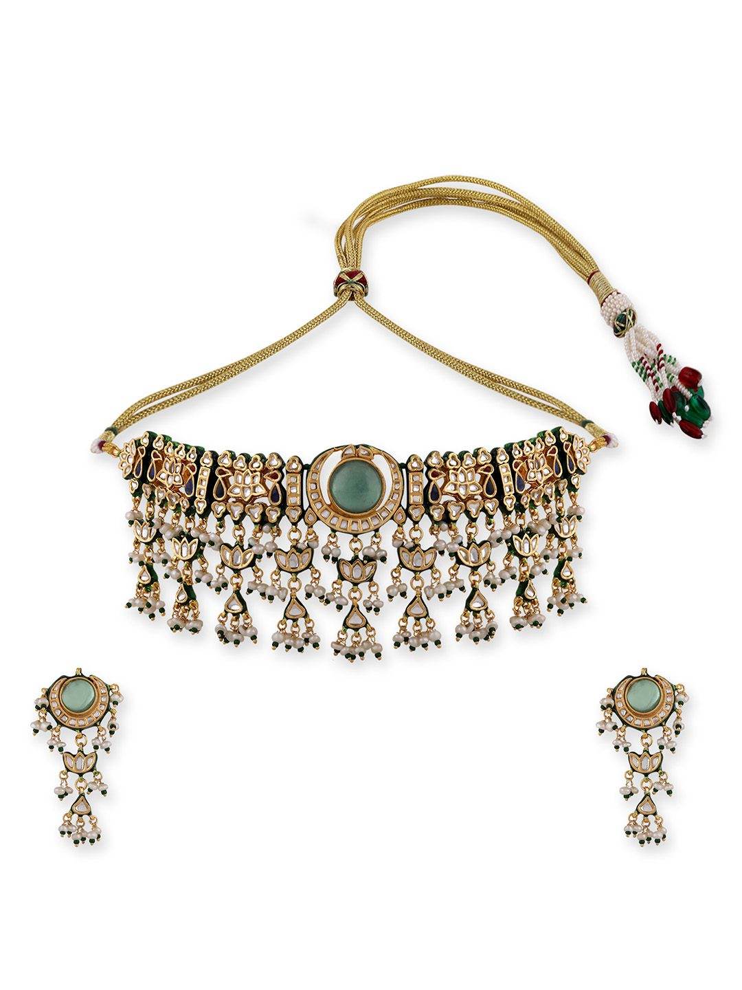 Tantalizing Silver Mint Green Kundan Necklace set - Auraa Trends