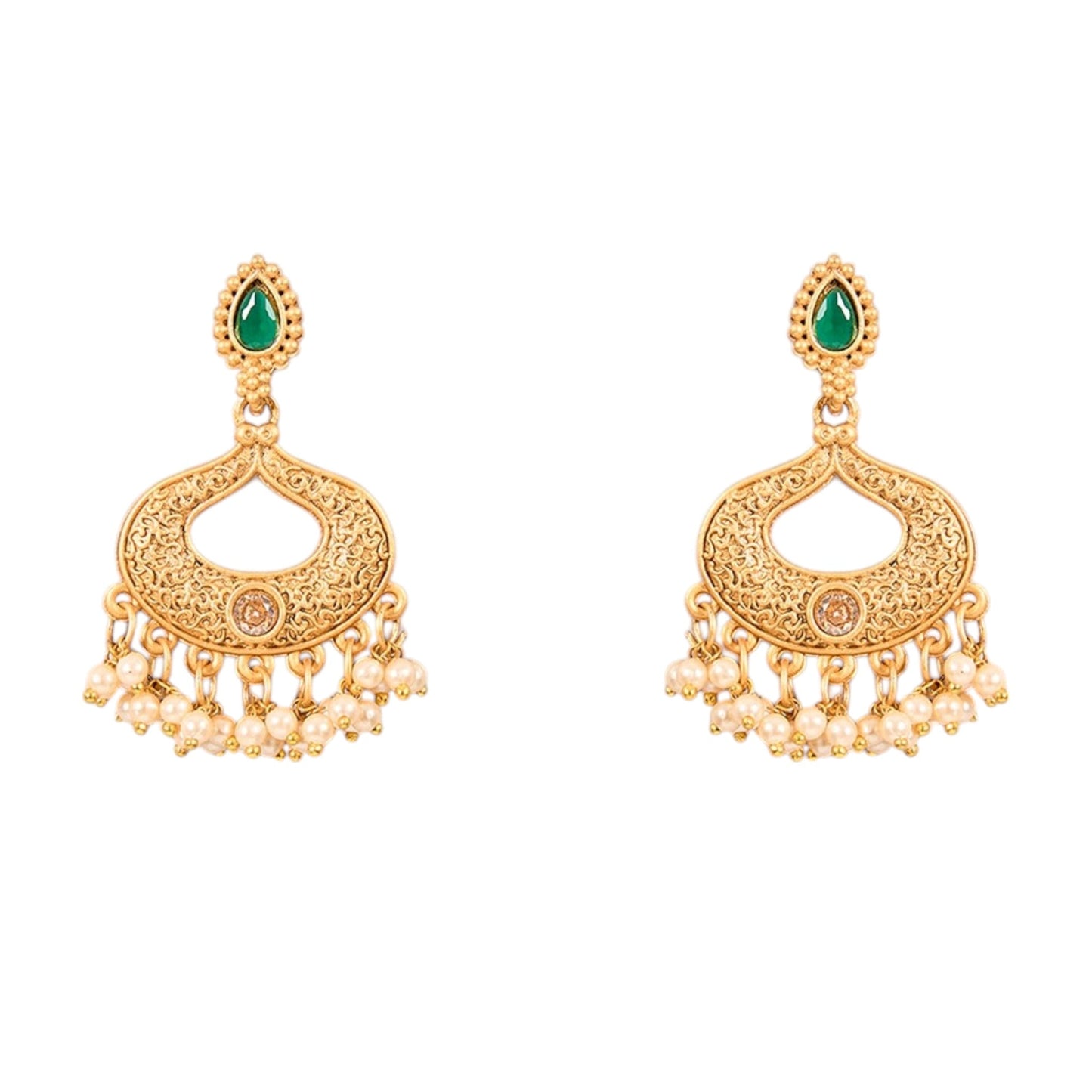 Temple Gold - Plated Vintage Necklace Set with Green Stone Details - Auraa Trends - Pendant - # - Auraa Trends - Temple Gold - Plated Vintage Necklace Set with Green Stone Details