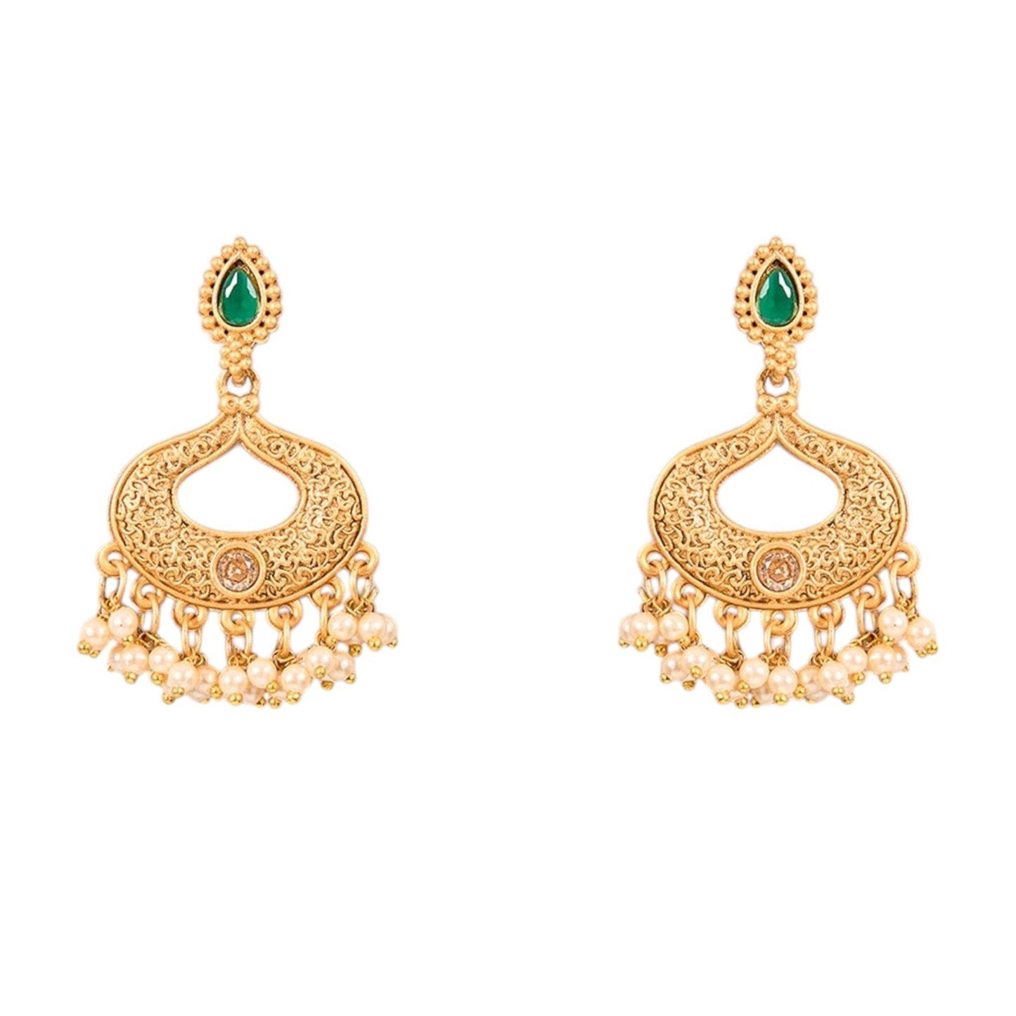 Temple Gold-Plated Vintage Necklace Set with Green Stone Details - Auraa Trends