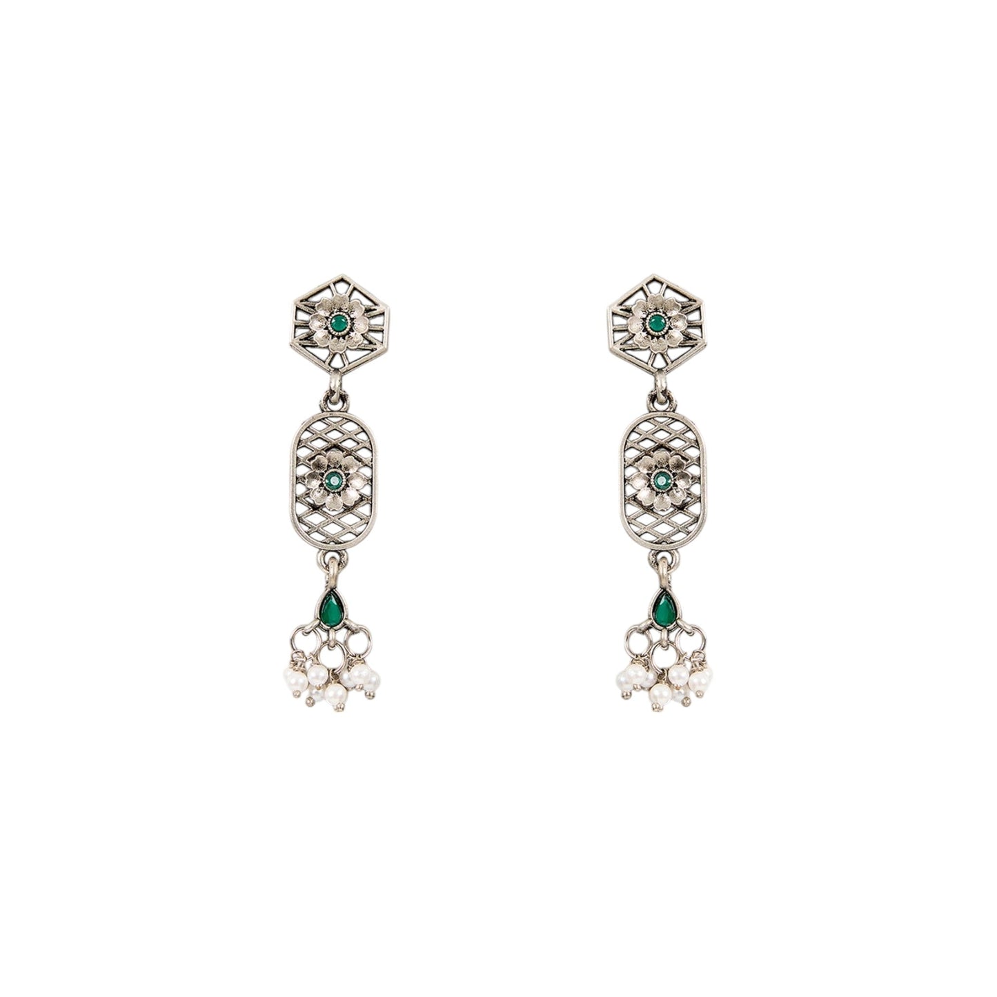 Temple - Inspired Oxidized Silver Necklace Set with Earring - Auraa Trends - Pendant - # - Auraa Trends - Temple - Inspired Oxidized Silver Necklace Set with Earring