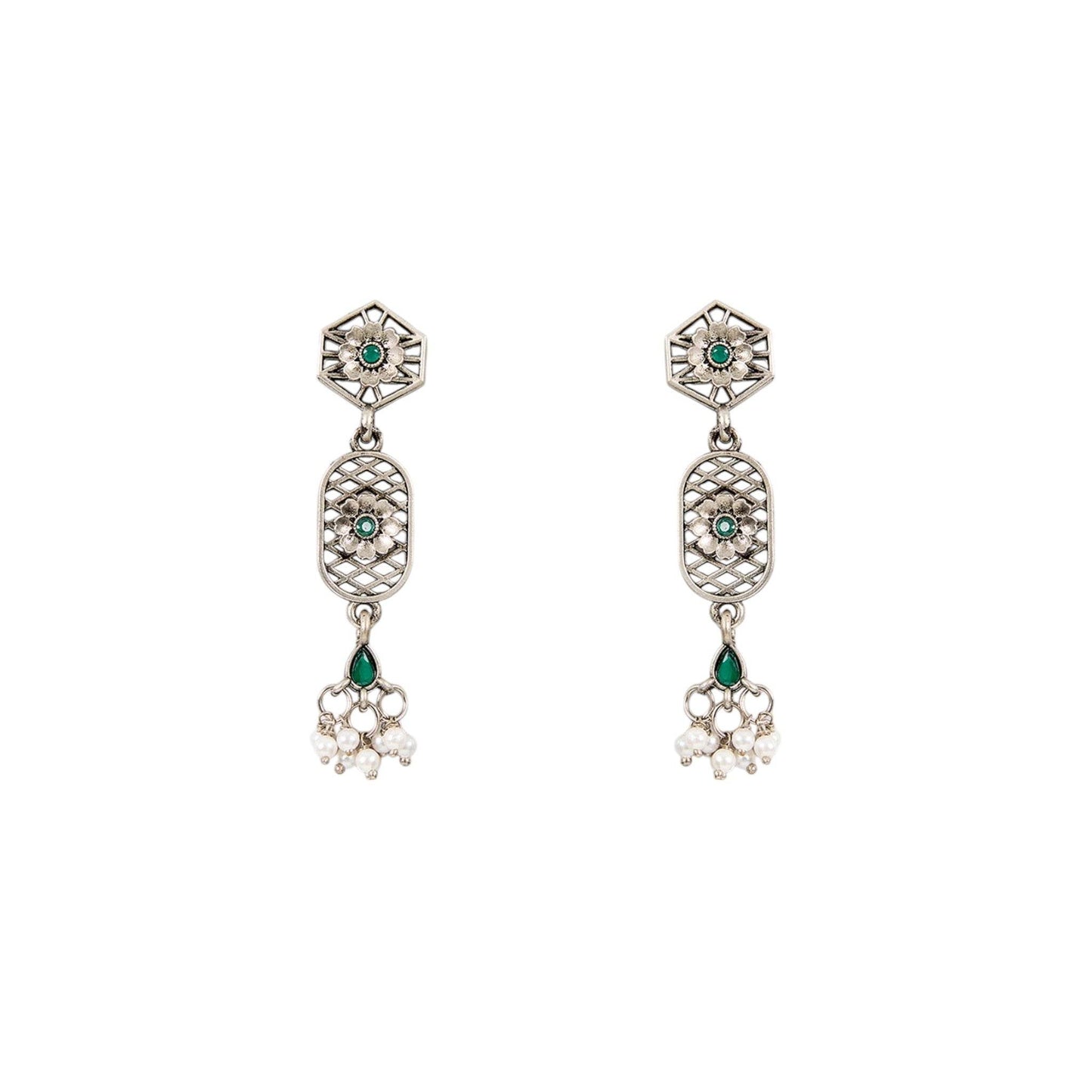 Temple-Inspired Oxidized Silver Necklace Set with Earring - Auraa Trends