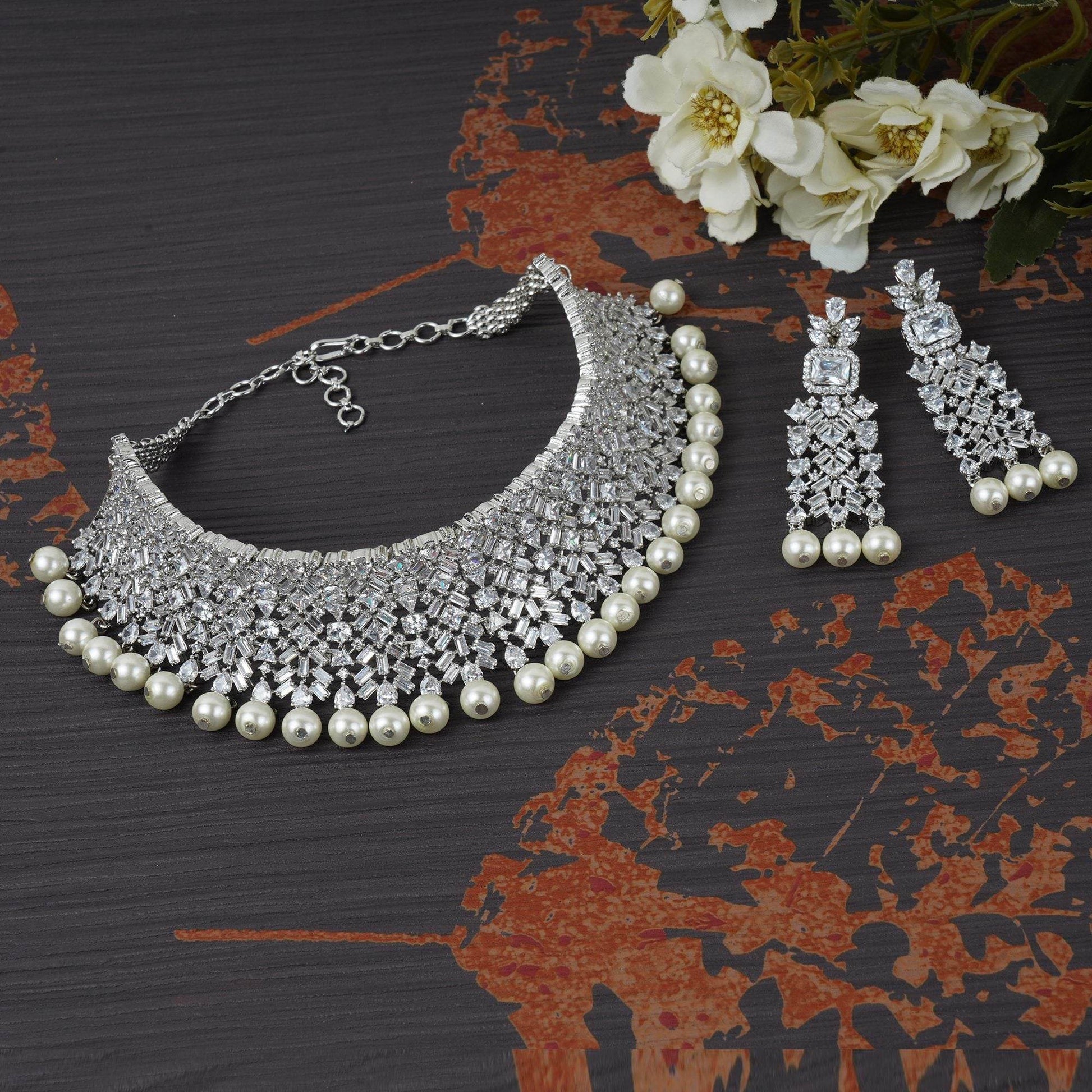 Timeless Diamonte Necklace Set - Auraa Trends