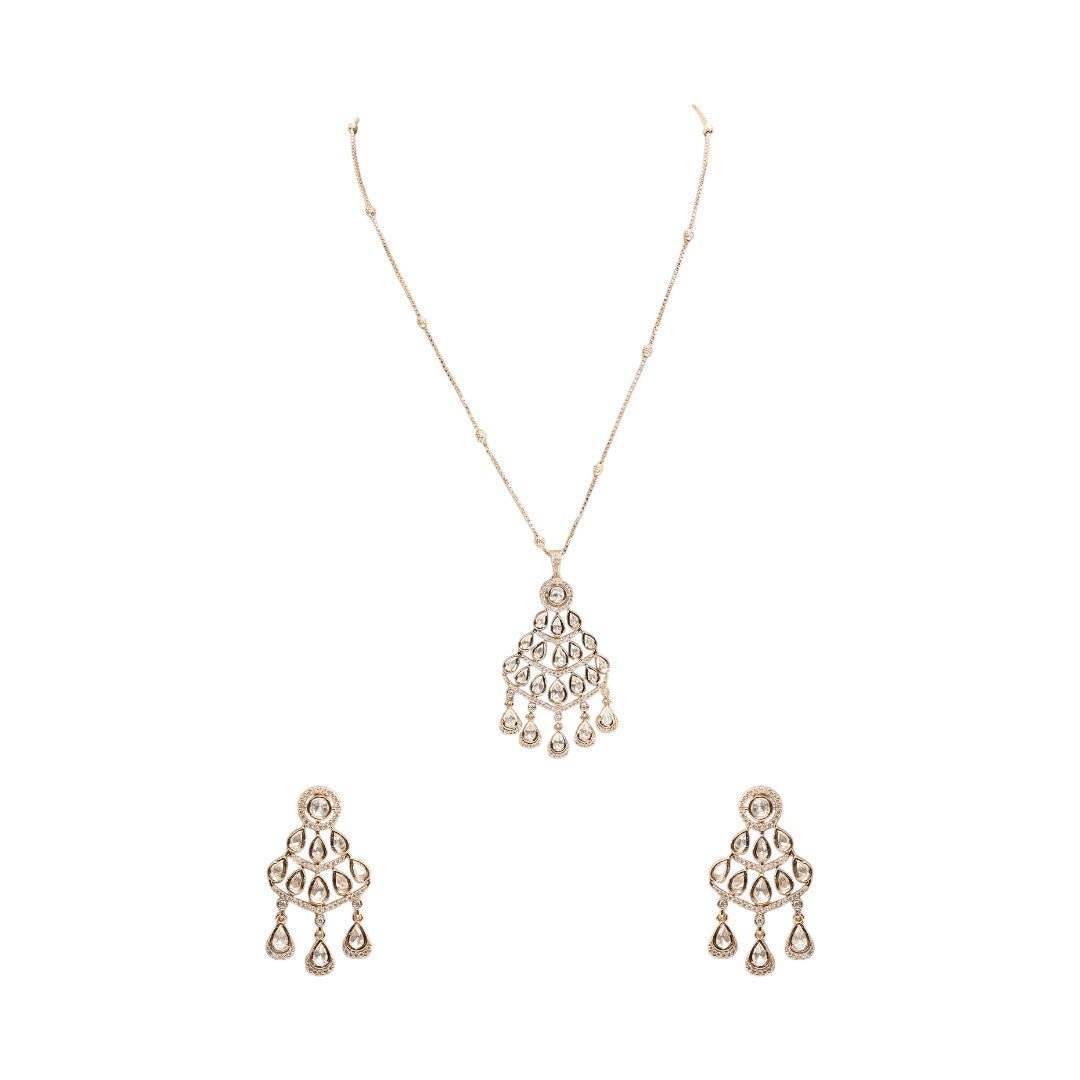 Timeless Kundan Necklace Set – Dainty Chain with Complementary Earrings - Auraa Trends