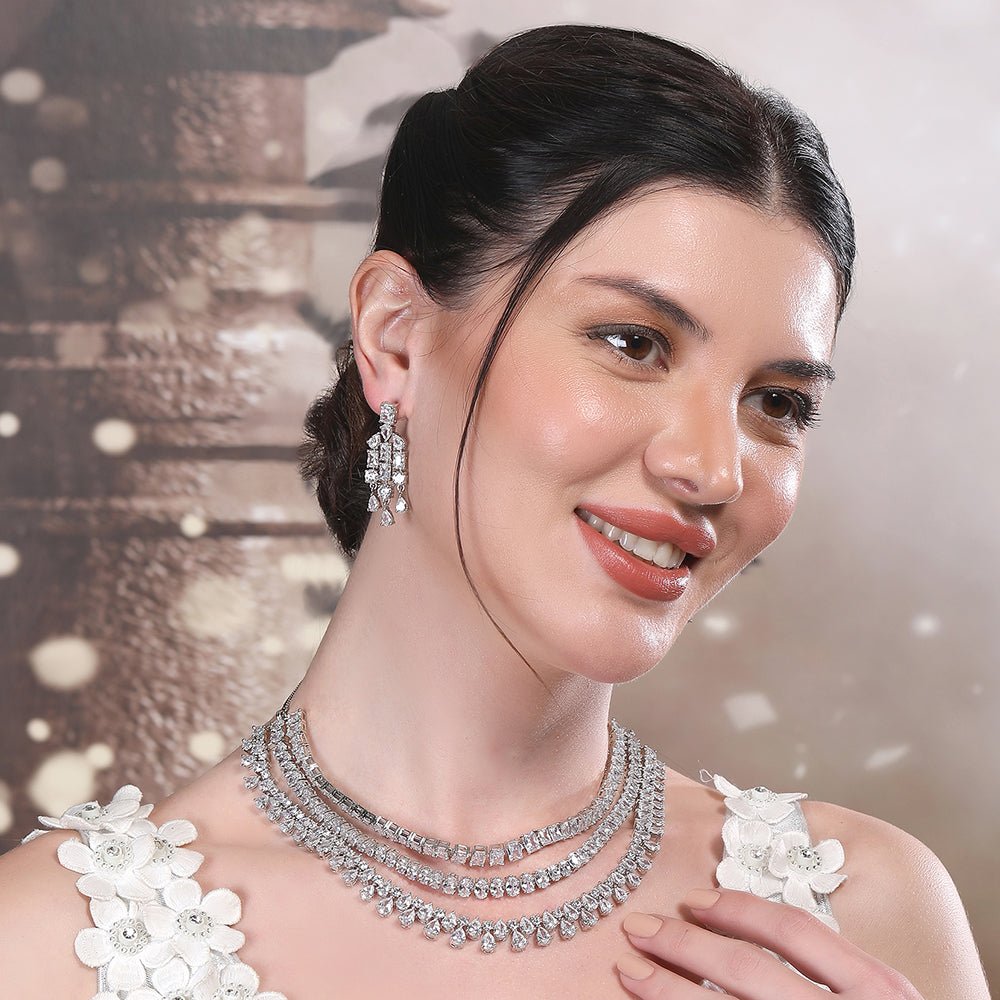 Timeless Multi - Layer Diamond Necklace Set - Auraa Trends - Necklace Set - Timeless Multi - Layer Diamond Necklace Set