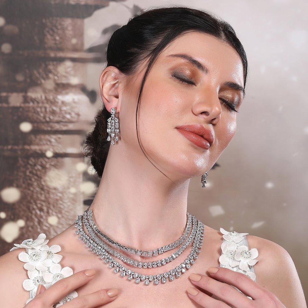 Timeless Multi - Layer Diamond Necklace Set - Auraa Trends - Necklace Set - Buy Timeless Multi - Layer Diamond Necklace Set