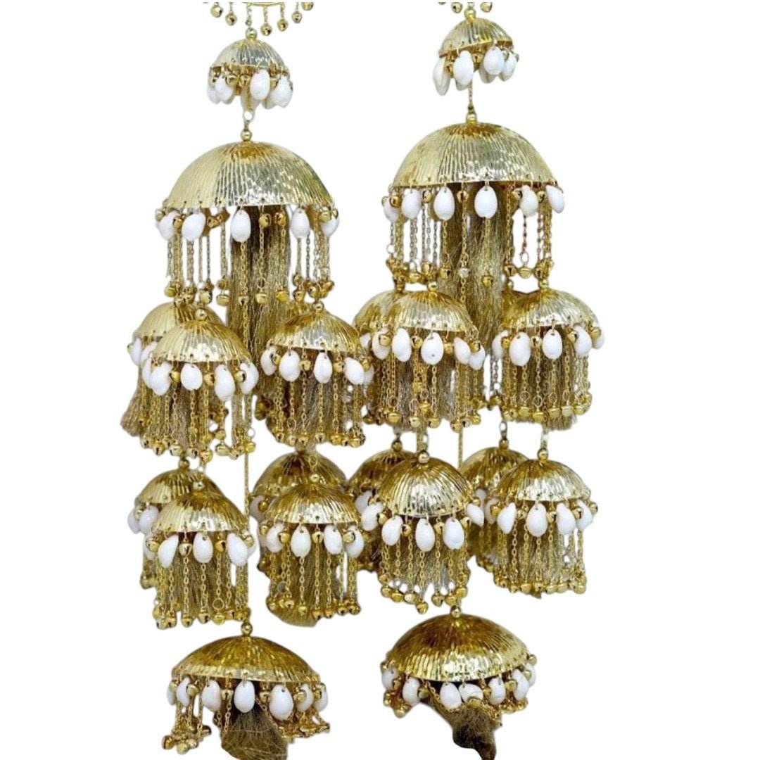 Traditional Bridal Kaleere with White Beads – Micro Gold Plated Punjabi Wedding Ornament - Auraa Trends