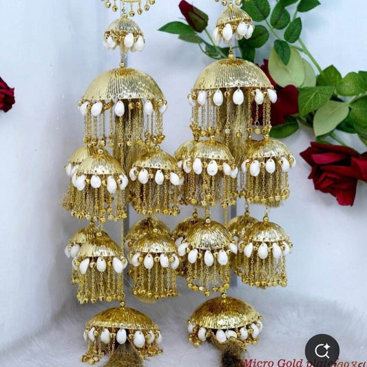 Traditional Bridal Kaleere with White Beads – Micro Gold Plated Punjabi Wedding Ornament - Auraa Trends
