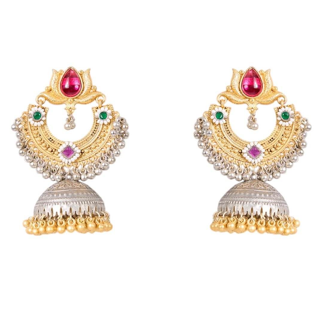 Traditional Dual-Tone Temple Jhumka Earrings with Pearl Detailing - Auraa Trends