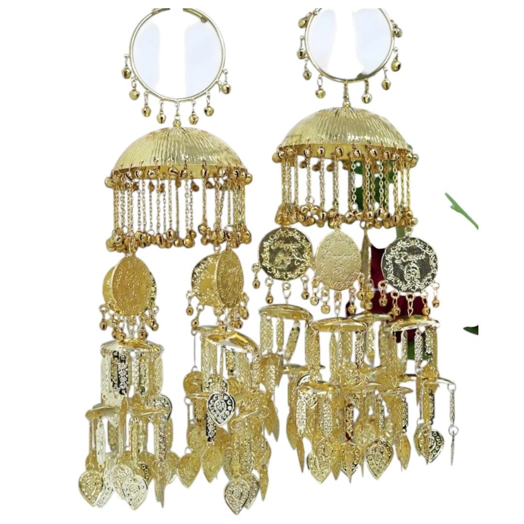 Traditional Gold Plated Bridal Kaleere with Hanging Coins & Leaf Charms - Auraa Trends - Kaleere - - Auraa Trends - Traditional Gold Plated Bridal Kaleere with Hanging Coins & Leaf Charms