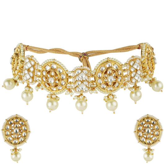 Traditional Gold Plated Kundan Choker Necklace Set - Auraa Trends