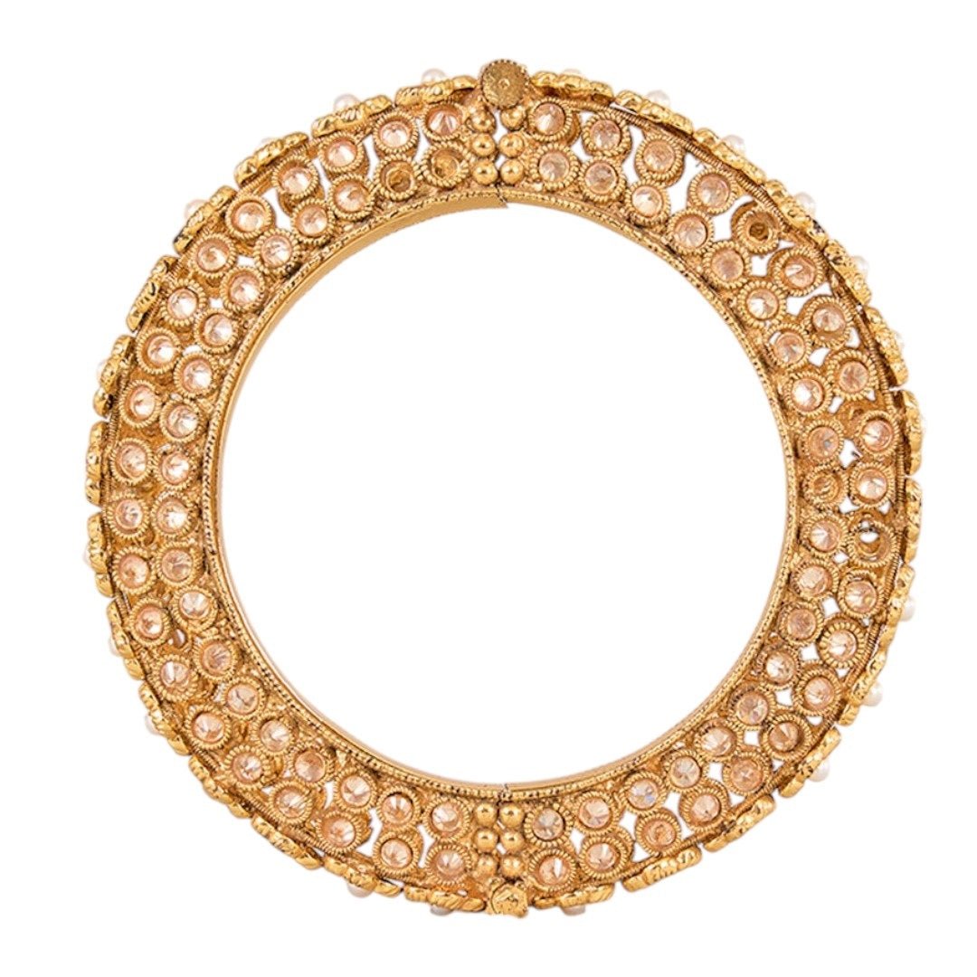 Traditional Gold - Plated Pearl Floral Bangles for Women - Auraa Trends - Bangles - - Auraa Trends - Traditional gold - plated floral bangles with pearl accents