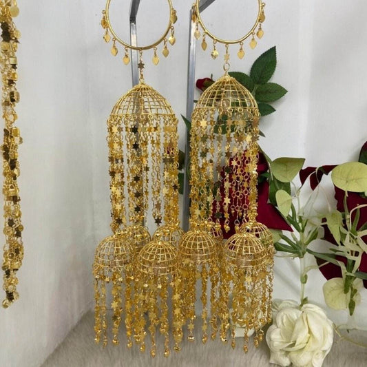 Traditional Gold-Plated Punjabi Bridal Kaleere with Dome & Star Chain Detailing - Auraa Trends