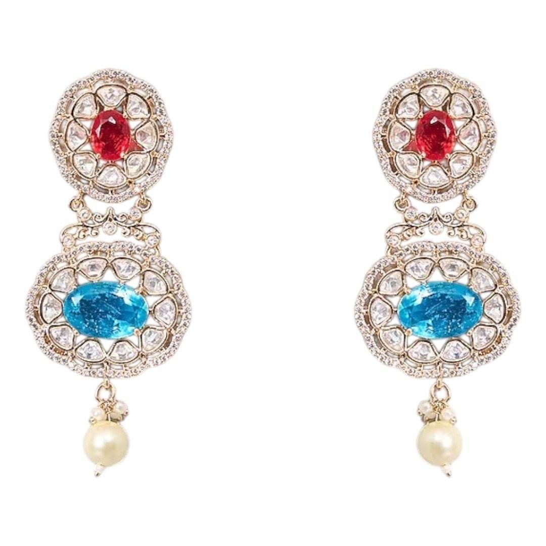 Traditional Gold-Tone Pearl Drop Multicolor Choker Necklace Set with Earrings for Women - Auraa Trends