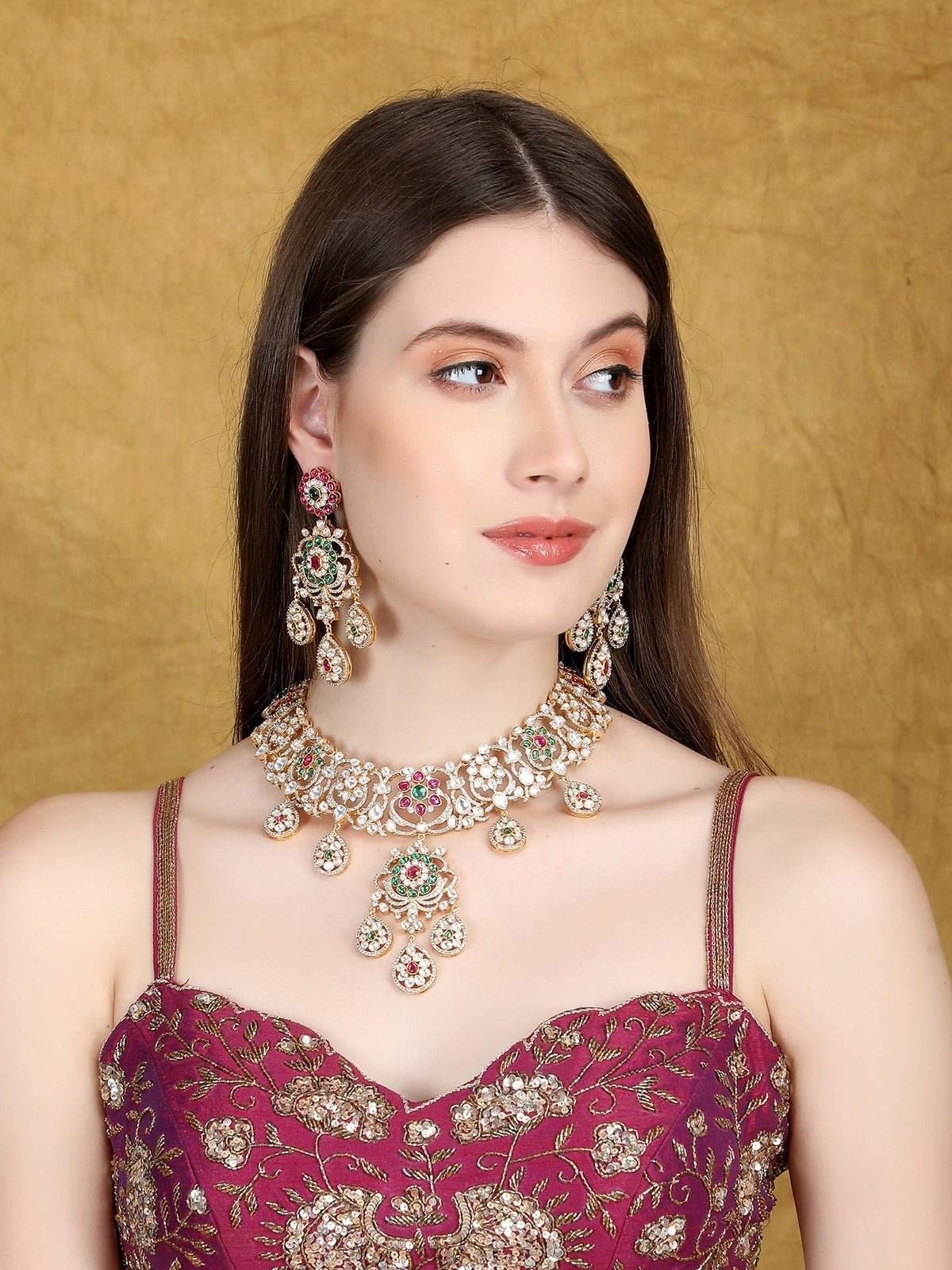 Traditional Indian Bridal Necklace Set with Earrings - Auraa Trends