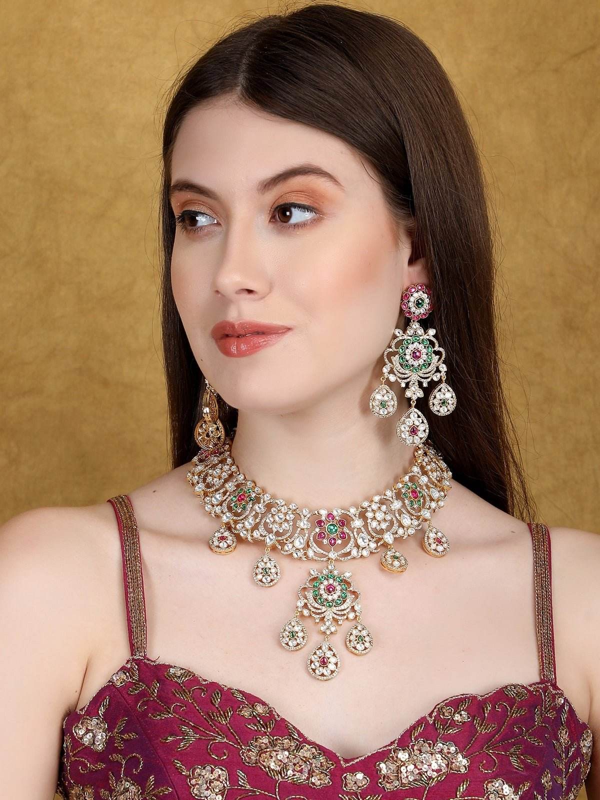 Traditional Indian Bridal Necklace Set with Earrings - Auraa Trends