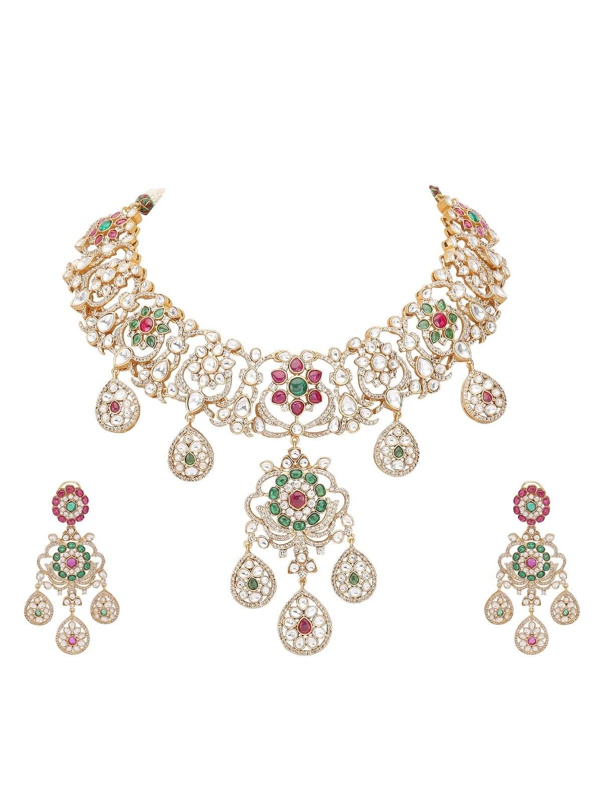 Traditional Indian Bridal Necklace Set with Earrings - Auraa Trends
