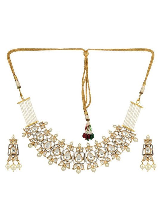 Traditional Kundan & Pearl Bridal Choker Necklace Set - Auraa Trends - Choker - Pearl Bridal Choker Necklace Set