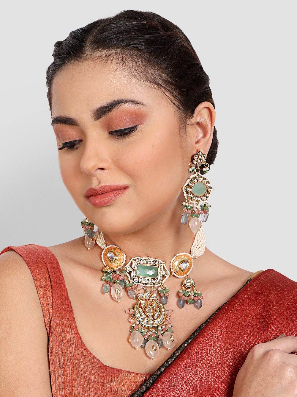 Traditional Multi-Stone Kundan Choker Necklace Set - Auraa Trends